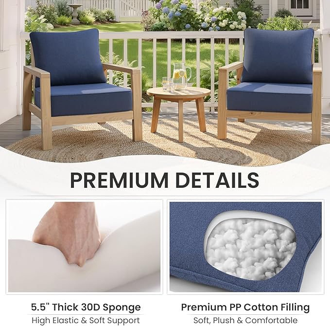 Crestlive 5.5" Outdoor Cushion for Patio Furniture Set of 2, 24 x 24, Waterproof and Fade-Resistant Deep Seat Cushions for Chair, Wicker Sofa and Couch, Sky Blue