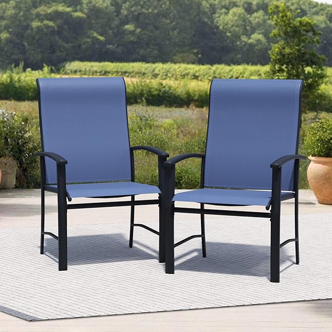 Outdoor Dining Chairs Set of 2, Patio Chairs with Metal Frame & Textilene Fabric, Perfect for Patio Garden Deck