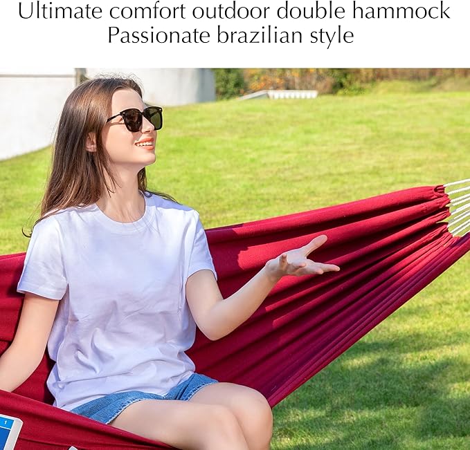 PNAEUT Double Hammocks for Outside, Replacement Outdoor Tree Hammock for Indoor Patio Porch Garden (Cherry, Medium)