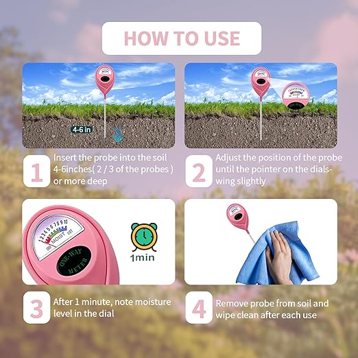 Soil Moisture Meter, Garden Plant Water Meter, Plants Moisture Meter, Lawn Soil Tester, Soil Water Gauge for Potted Plants, Plant Moisture Monitor No Battery Required Free Plant Watering Guide
