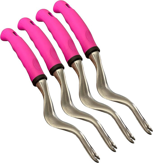 Garden Guru Pink Hand Weeder Tool with Ergonomic Handle - Weed Puller for Planting, Weeding, Flower and Vegetable Care in Lawn Garden Yard | Rust Resistant (4 Pack)