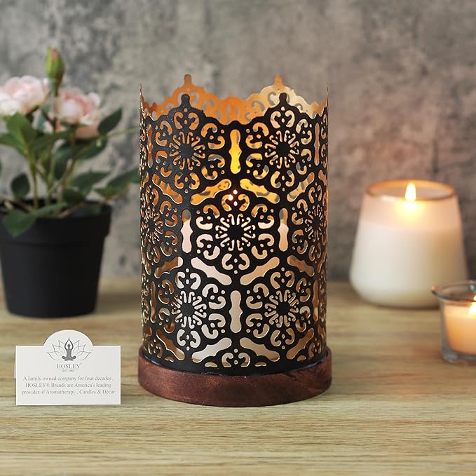 Hosley® Metal Diamond Cut Design Candle Holder 7.5 Inch High, Black Gold Perfect for Home Decor, Lighting, Wedding, Parties, Gifting