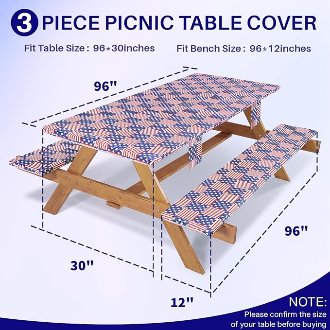96x30 In Fitted Picnic Table Cover with Bench Covers Heat Resistant Outdoor Water Proof Rectangular Table Cloth Accesorios Para Camping Patio Campers Gear Kit Gifts for Coworker Friendship