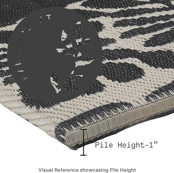 Fab Habitat Striped Non Slip Doormat - Durable, Thin - Recycled Plastic - Entryway, Front Door, Porch, Patio - Serowe - Black (24" x 36" Non-Slip)