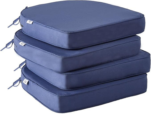 Outdoor Chair Cushions Set of 4, Waterproof Outdoor Seat Cushions for Patio Furniture, Patio Chair Cushion with Handle and Ties, Round Out Door Chair Pads,18.5" x 16" x 3", Navy Blue