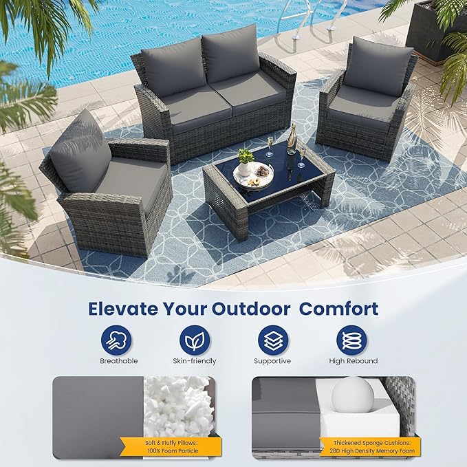 UDPATIO Outdoor Cushions for Patio Furniture, 4'' Replacement Cushions for Outdoor Sofa Bench, Water-Resistant Sectional Cushions, Grey