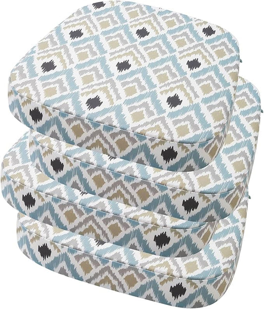 idee-home Outdoor Chair Cushions Set of 4, 19" x 19" x 3" Thick D-Shaped Patio Furniture Outdoor Seat Cushions Waterproof with Ties, Dining Pads