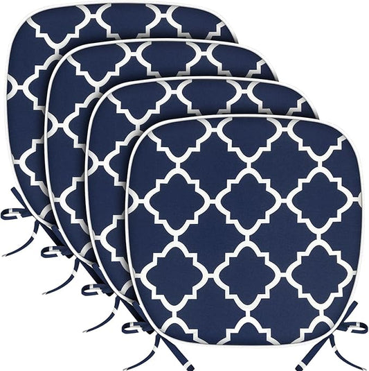 SleepMan Outdoor 17"x16" Chair Cushions with Ties Set of 4, Water Resistant All Weather U-Shape Seat Pads for Patio Garden Furniture Indoor Fade Resistant Patio Cushions (Blue Plaid)