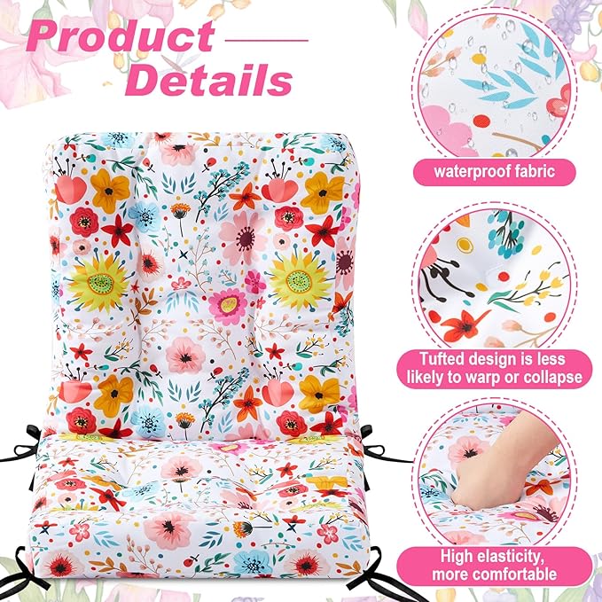 Hoteam 4 Set Outdoor Deep Seat Patio Chair Cushions Waterproof Patio Cushions Set 20 x 42 Inch for Furniture Replacement Removable Seat and Back(Watercolor Flowers)