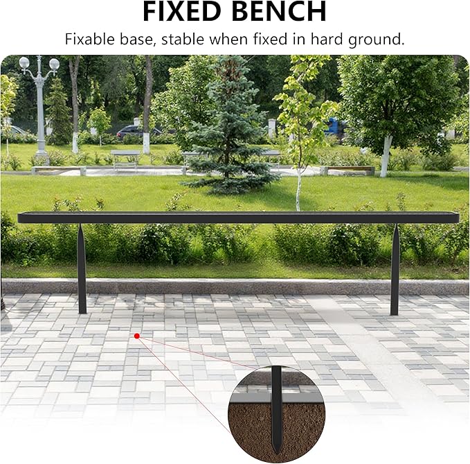8 FT Heavy Duty Metal Park Bench for Outside, Outdoor Backless Bench with Thermoplastic Coating, Commercial Benches for Shopping Mall, Store, Park, Deck, Inground Mounted, Black