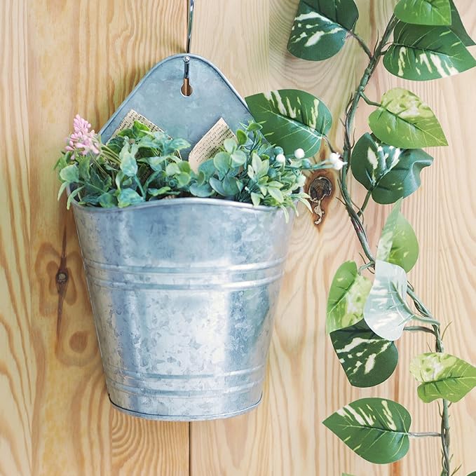 Hosley Set of 2 Galvanized Wall Hanging Planter 10 Inch High, Ideal Gift for Floral Arrangement, Wedding, Home Décor, Office Party DIY Indoor Outdoor Garden Patio