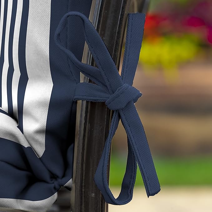 Arden 2-Pack Outdoor Patio Dining Chair Cushion, 20x44, Rain-Proof Seat Pad, Fade-Resistant Outdoor Cushion Sapphire Blue Cabana Stripe