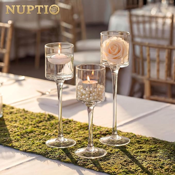 NUPTIO Tealight Candle Holders Bulk: Set of 30 Long Stemmed Candle Stands for Table Centerpiece Decor - Monet Candleholders for Floating Candles