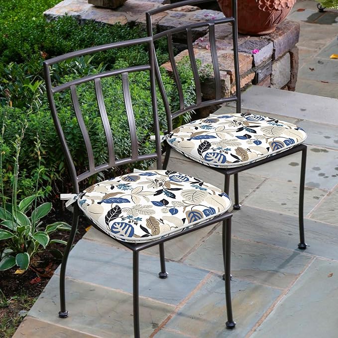 Outdoor Chair Cushions Set of 4, Water Resistant Patio Chair Pads with Ties, Seat Cushions for Home Garden Furniture Decoration, 16"x17",Breeze Leaves Beige