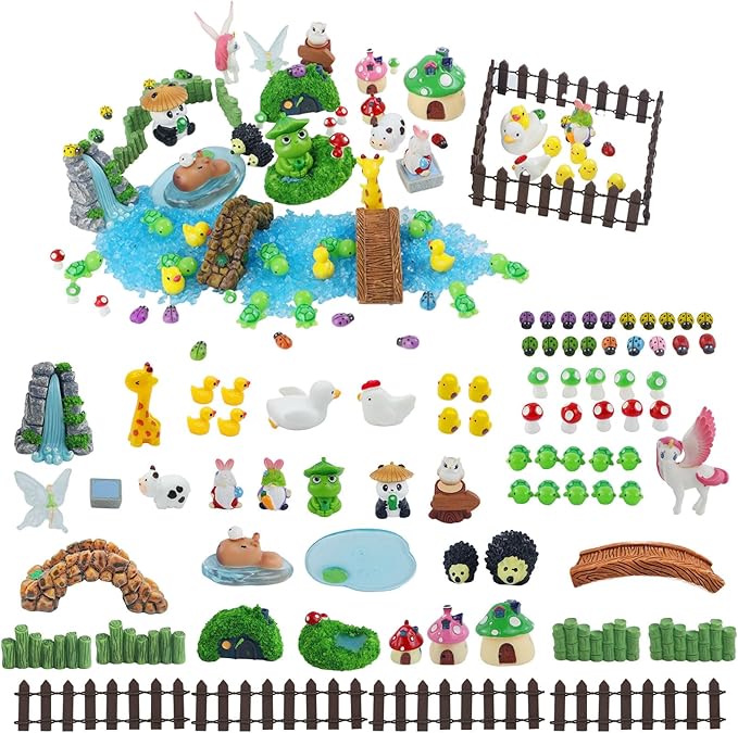82 Pcs Fairy Garden Accessories Kit - Miniature Figurines, Resin Mushrooms, Elves & Animals, Bridges & Houses for DIY Terrarium, Dollhouse, Succulent Garden Decor, Indoor Outdoor Craft
