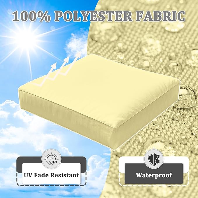 8-Piece Outdoor Cushions for Patio Furniture Thick Outdoor Chair Cushions Resilient Foam Waterproof Deep Seat Cushion Replacement for 3-Seat Sectional Sets Liner&Cover Light Yellow