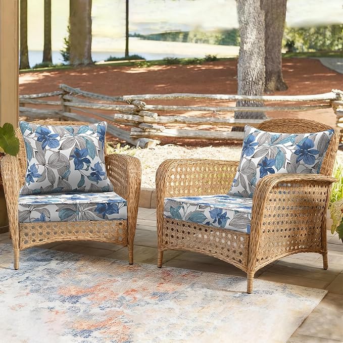 Outdoor Deep Seat Cushion Set, Water Repellent 24"x24" Patio Thick Cushions Replacement with Seat & Back Pillow for Patio Sofa, Wicker Chair, Couch - Clemens Noir Blue