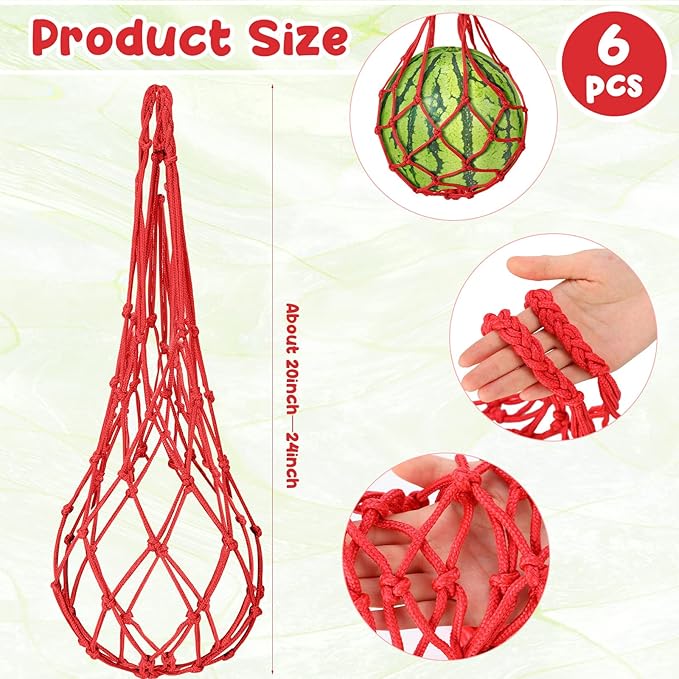 Nuenen 6 Pcs Watermelon Net Melon Hammock Melon Cradle Plant and Garden Supports Pumpkin Support Hanging Bag Protects Watermelons, Honeydew, Squash, Cantaloupes (Red)