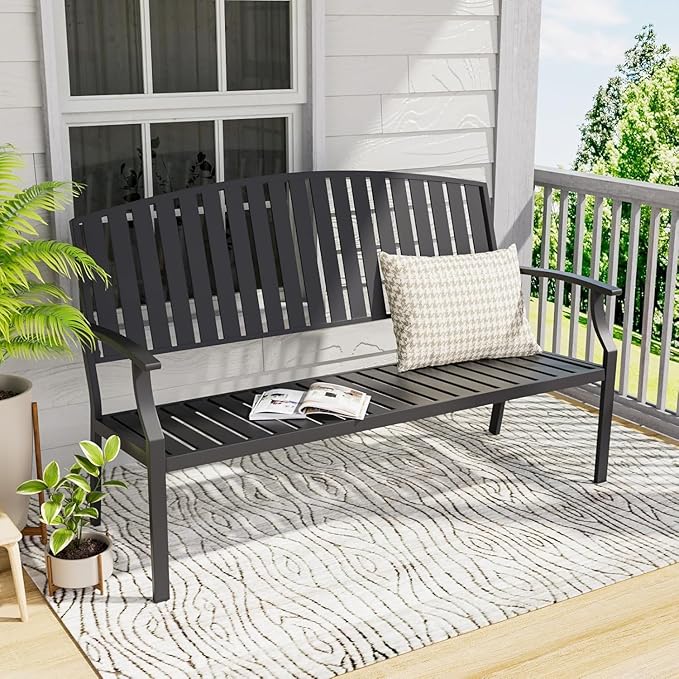 52" Outdoor Bench Weatherproof, Aluminum Metal Patio Garden Bench, Patio Loveseat for Porch Garden Lawn Backyard Park Balcony(Grey, 1PC)