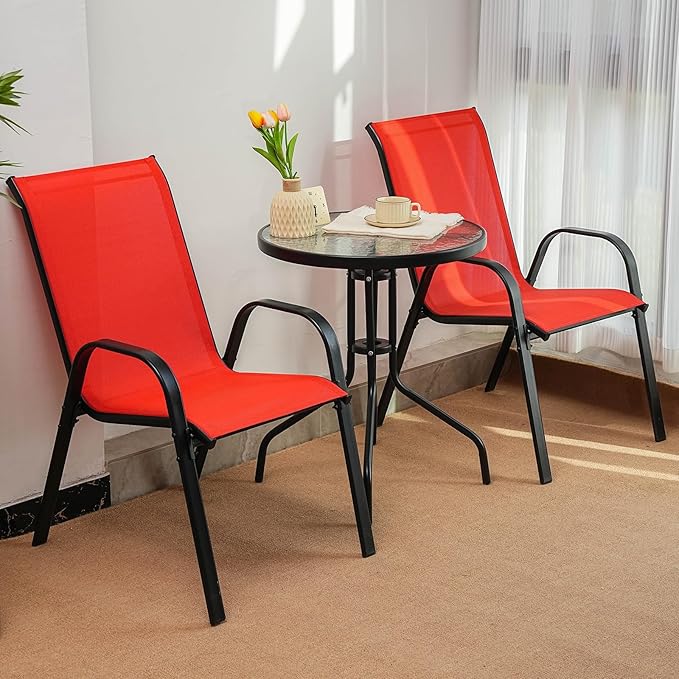 Stackable Outdoor Patio Dining Chairs with Backrest/Armrests for Lawn Garden Balcony Deck Camping-Set of 1 (1, red)