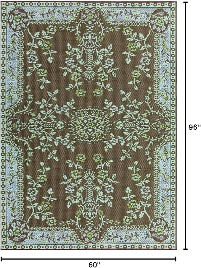 Mad Mats Traditional Outdoor Rug, Reversible Plastic Mat (5' x 8', Oriental Garland - Teal/Brown)