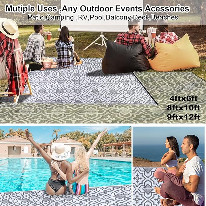 Outdoor Rug for Patios Clearance 4X6 Waterproof Reversible Plastic Straw Rug RV Camping Mat Outside Area Rug Carpet for Camping RV,Porch,Deck,Balcony,Camper,Backyard
