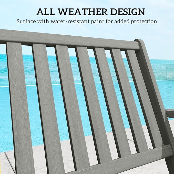Outsunny Wood Outdoor Bench, 2-Person Foldable Patio Acacia Wood Garden Bench with Backrest and Armrests for Garden, Porch, Park, Balcony, Gray
