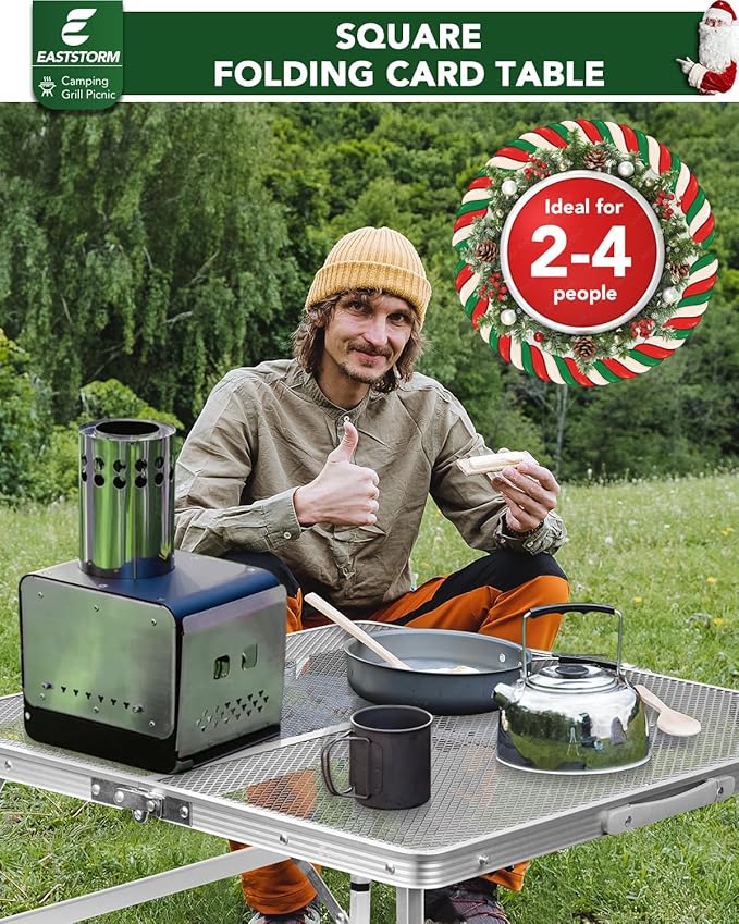Square Folding Card Table with Adjustable Height (12" & 26"), Silver Portable Metal Mesh Table for Camping, BBQ, Picnic, Game, Patio & Indoor Use, Fits 2–4 People, Lightweight 7.6 lb, Supports 66 lb