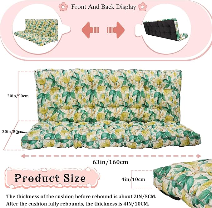 2-3 Seat Swing Replacement Cushion, Outdoor Bench Cushions with Backrest Thicken 4", Patio Furniture Garden Porch Loveseat Glider Pad Anti-Fading Waterproof (Clover Leaf, 40x63in-thicken)