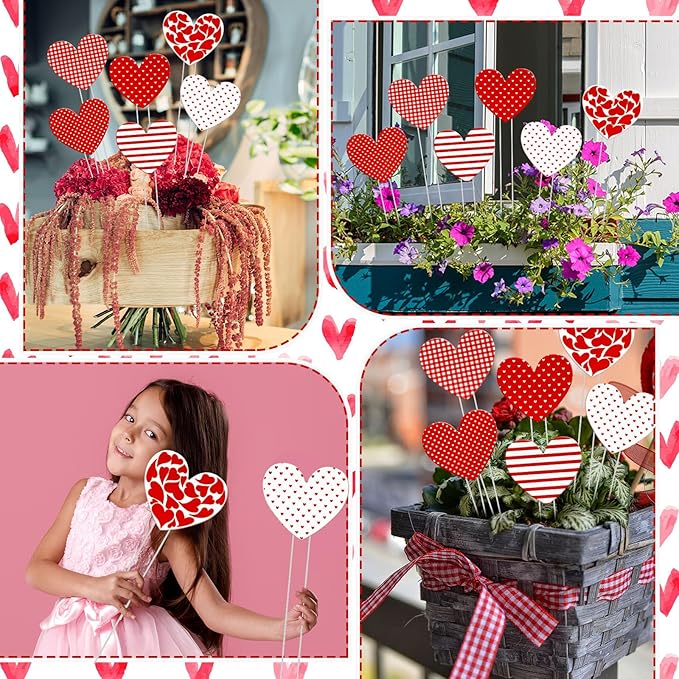 Pickmesh 6 Pcs 12" H Valentine's Day Metal Yard Stakes Heart Valentine Metal Yard Signs Barn Garden Stake for Planter Pot Walkway Pathway Outdoor Decor Lawn Decoration