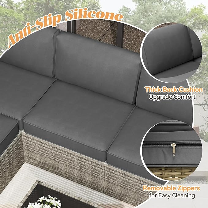 Patio Cushions for Outdoor Furniture,Water-Resistant Outdoor Cushions for 6 Seat Outdoor Sectinal,25.3"×25.3" Deep Seat Sofa Cushions, 14-Piece Outdoor Couch Cushions,Grey