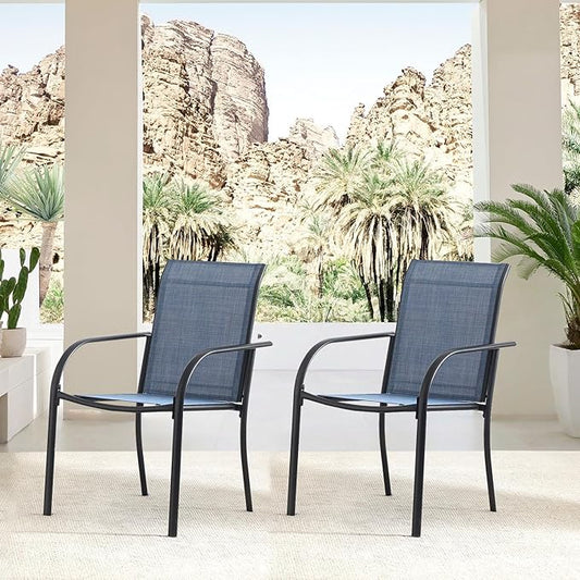 Outdoor Patio Dining Chairs Set of 2, Lightweight Stackable Patio Chairs with Curved Armrests & Wide Seat, Heavy Duty 300 lbs Capacity, Garden Chairs for Backyard, Deck, Poolside, Blue