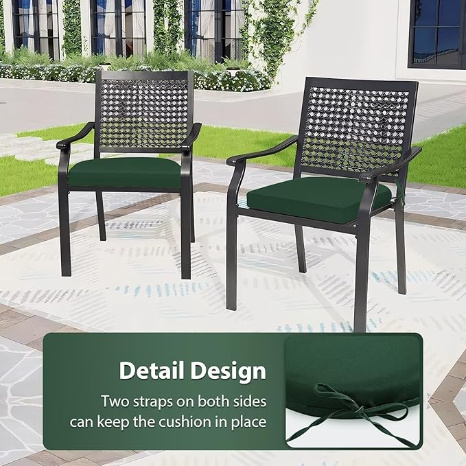 Outdoor Chair Cushions Set of 4, 17 x 16 Inch Patio Chair Cushions for Outdoor Furniture, Water Resistant Outdoor Patio Chair Cushions with Non-Slip Tiess(Forest Green)