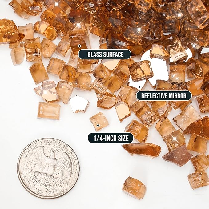 Skyflame High Luster 10-Pound Fire Glass for Fire Pit Fireplace Landscaping, 1/4-Inch Copper Reflective