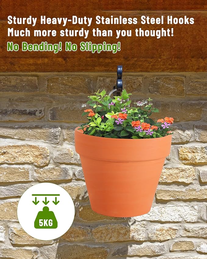 20 Packs Terracotta Pots Hanger Hooks,Sturdy Thick Stainless Steel Plant Hanger,Flower Pot Holders for Clay Pots,Wall and Fence Mounted Plant Holder,Terra Cotta Pot Hanging Holders(Side Hang,20Pack)