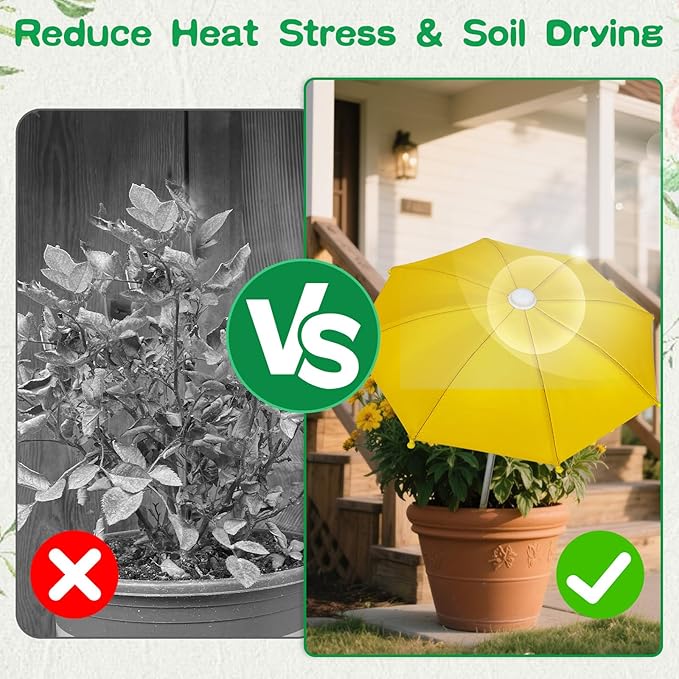 3 pack Plants Umbrellas for Outdoor Plants, Garden Small Umbrellas for Potted Plants & Garden Beds Provide Sun Shade and Rain Protection with 12 Butterflies and 8 Insect Accessories