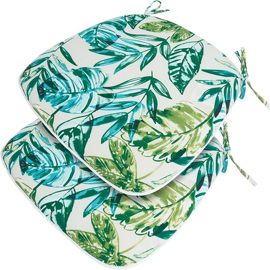 Outdoor Chair Cushions Set of 2,Patio Seat Cushion 17"x16"x2",U-Shaped Dining Chair Cushion 17 by 16 Inch,Water Resistant,Fade-Resistant Chair Pads for Kitchen Garden Furniture(Palm Leaf)