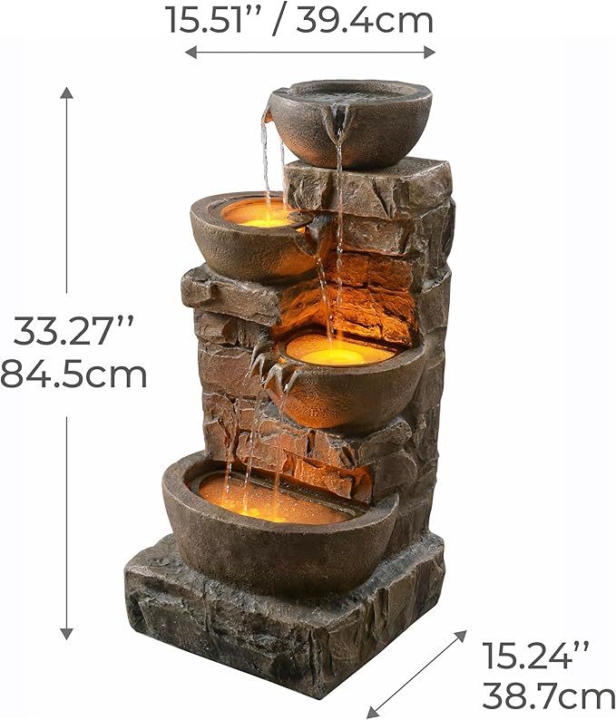 Teamson Home 33.27" Water Fountain with LED Lights, Brown