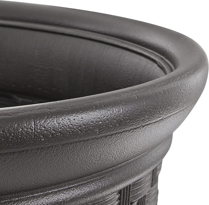 Suncast 2 Pack Sonora 22 Inch Plastic Wicker Indoor or Outdoor Decorative Garden Flower Planter for Entryways, Porch, and Backyard Patios, Dark Brown