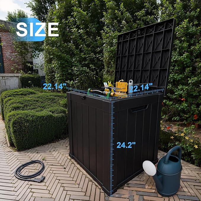 51 Gallon Outdoor Deck Box, Lockable Waterproof Outdoor Storage Boxes For Garden Tools,Indoor Cushions,Accessories Outside Storage Resin Weatherproof Container(Black)