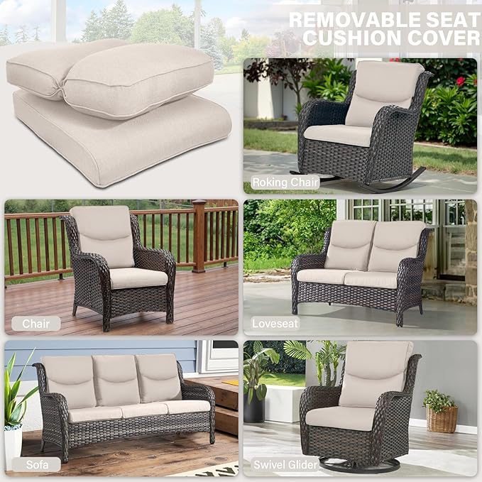 Outdoor Chair Cushions - 22 * 24" Outdoor Patio Cushions with Removable Cover, 28D High Density Sponge Filling Patio Furniture Cushions for Chairs, Rocker, Sofa and Loveseat - Beige