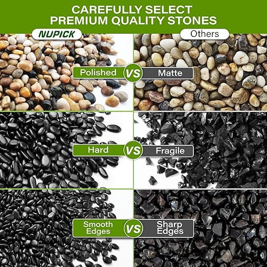 NUPICK 6lb River Rocks for Plants Indoor, 3/8 Inch Black Pebbles for Vases Fillers, Decorative Pea Gravel for Fish Tank, Natural Polished Stones for Succulent, Bonsai, Landscaping, Bird Baths