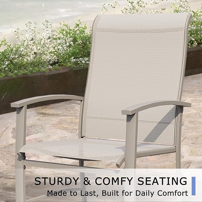 Outdoor Dining Chairs Set of 2, Patio Chairs with Metal Frame & Textilene Fabric, Perfect for Patio Garden Deck