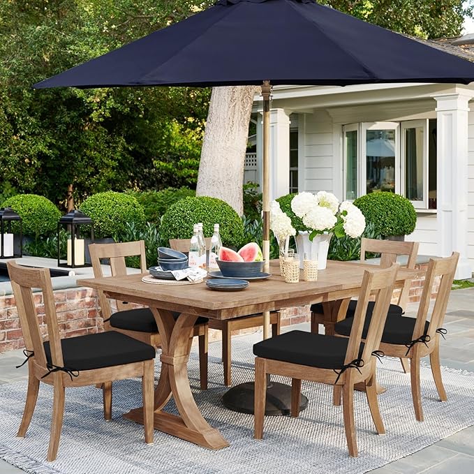 HARBOREST Outdoor Chair Cushions Set of 6, Water Resistant Patio Chair Cushions with Ties, Outdoor Seat Cushions for Patio Furniture, 17"x16"x2", Black