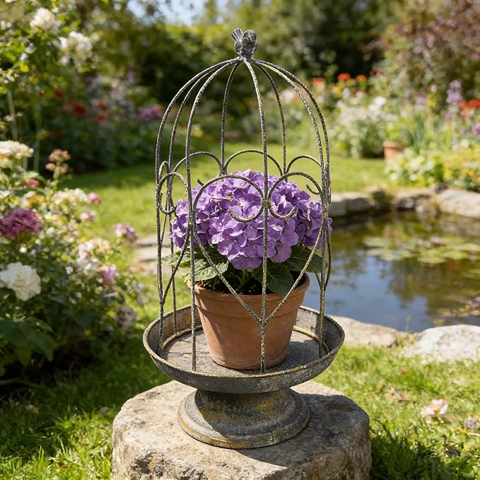Rustic Metal Planter Holder Vintage Iron Birdcage Candle Holder Farmhouse Distressed Flower Planter Stand Decoration for Garden Patio Balcony Outdoor Indoor Decor (styel#1)