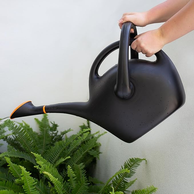 Bloem Easy Pour 2.6 Gallon (333 Fl Oz) Black Watering Can with Durable Construction, Dual Handles, Made in USA