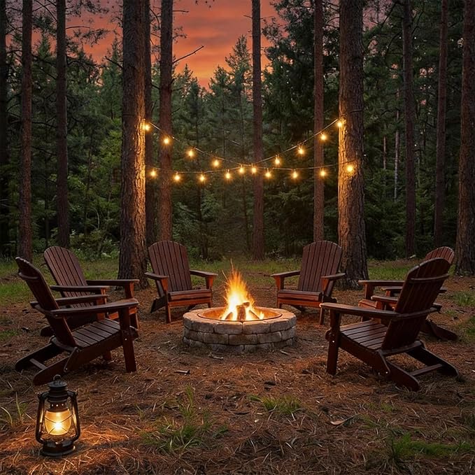 VINGLI Folding Adirondack Chair Set of 6, Wood Adirondack Chairs for Outdoor, Foldable Fire Pit Chairs for Patio, BBQ, Porch, Yard, Pool, Carbonized