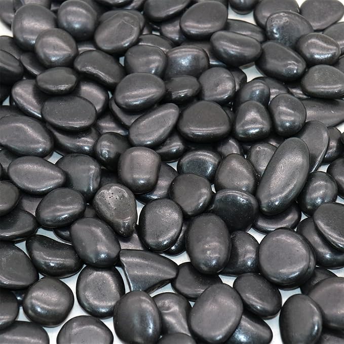 Rocks for Plants. Black Polished Decorative Pebbles. 0.5 to 1 Inch 18 lbs. for Garden, Landscaping, Indoor, Vase fillers, Crafting, Succulents, pots, Plants