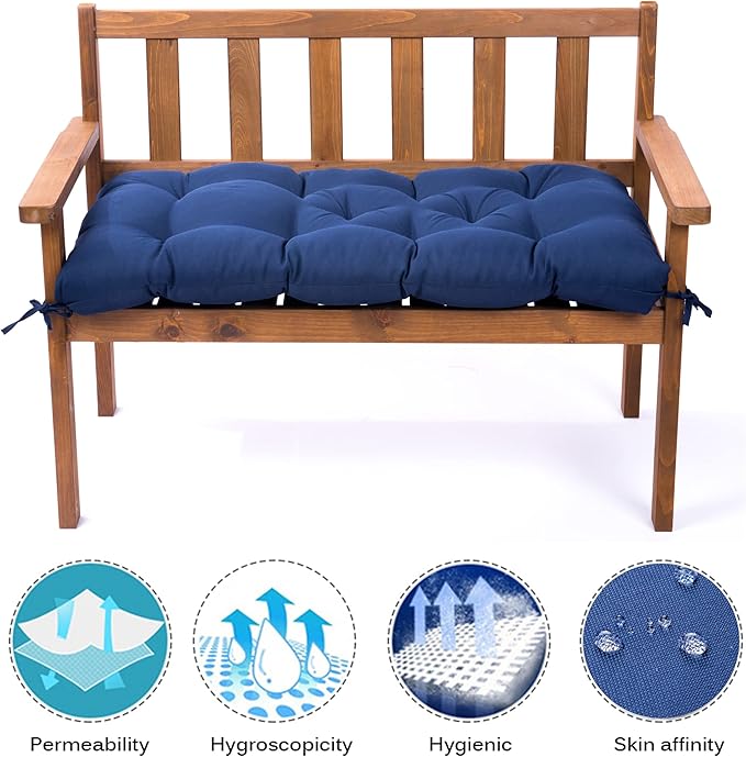 Outdoor Bench Cushion, Waterproof Swing Cushion Bench Seat Cushion, Swing Chair Replacement Seat Pads Cushion Pillow for Lounger Garden Furniture Patio Metal Wooden Bench (Black, 39.37x20in)