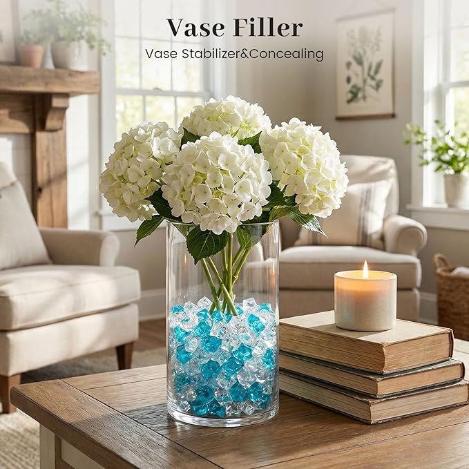 DomeStar 150PCS Fake Ice, Vase Filler Mixed Blue Fake Ice Rocks, Acrylic Crystals for Crafts Table Scatter Wedding Party Aquarium Tank Decorations